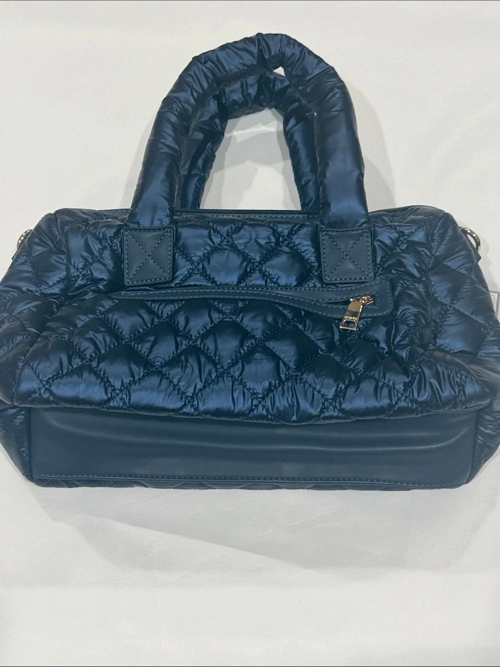Quilted Puffer Satchel Handbag - Black